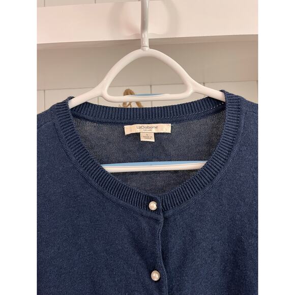 Liz Claiborne Navy Blue Button Front Cardigan - Size Large - Picture 3 of 9